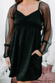 Stop In For A Spell Swiss Dot Mesh Sleeve Dress (Black) - NanaMacs