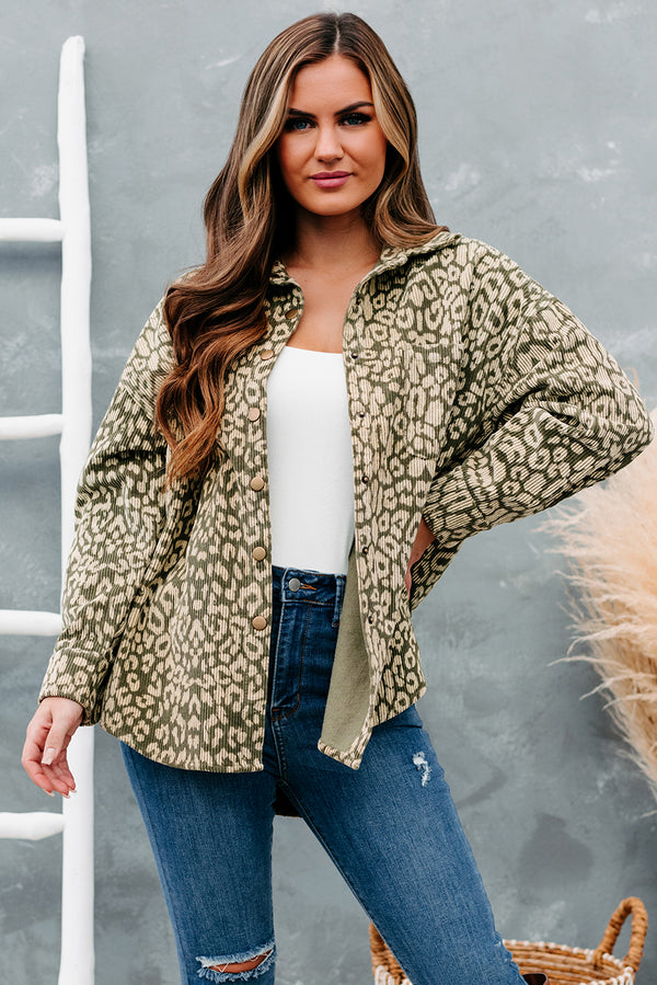 Wild Thoughts Leopard Corduroy Shirt (Olive) - NanaMacs