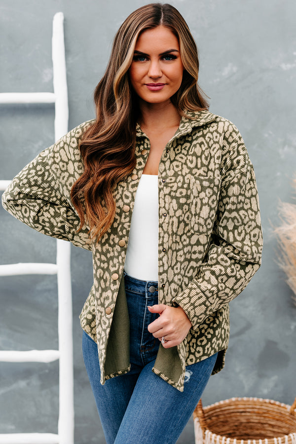 Wild Thoughts Leopard Corduroy Shirt (Olive) - NanaMacs