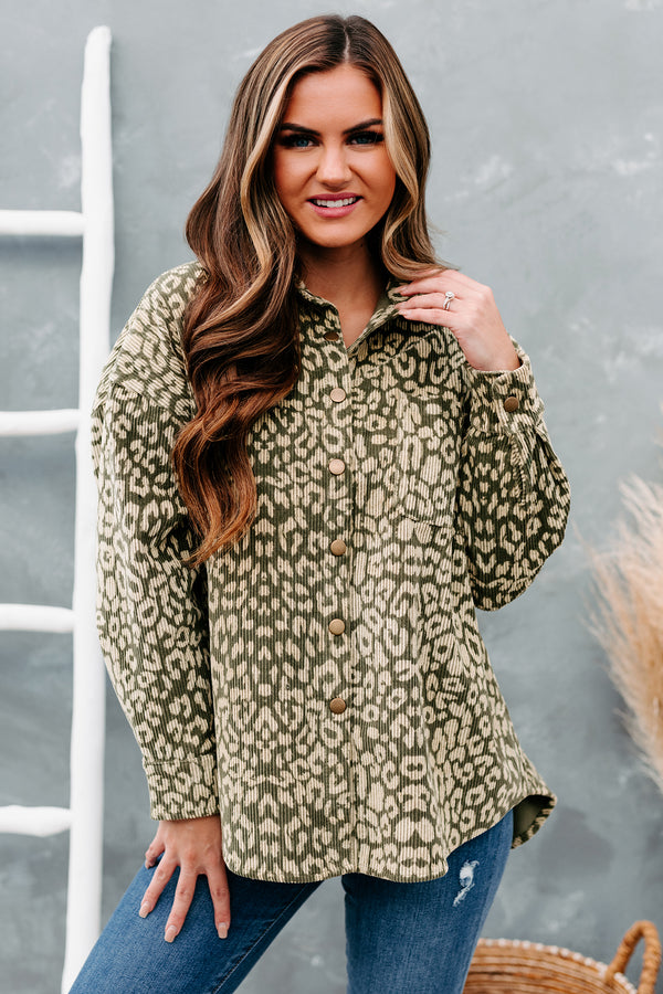 Wild Thoughts Leopard Corduroy Shirt (Olive) - NanaMacs