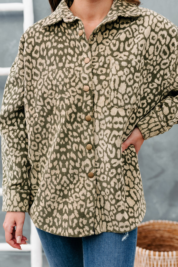 Wild Thoughts Leopard Corduroy Shirt (Olive) - NanaMacs