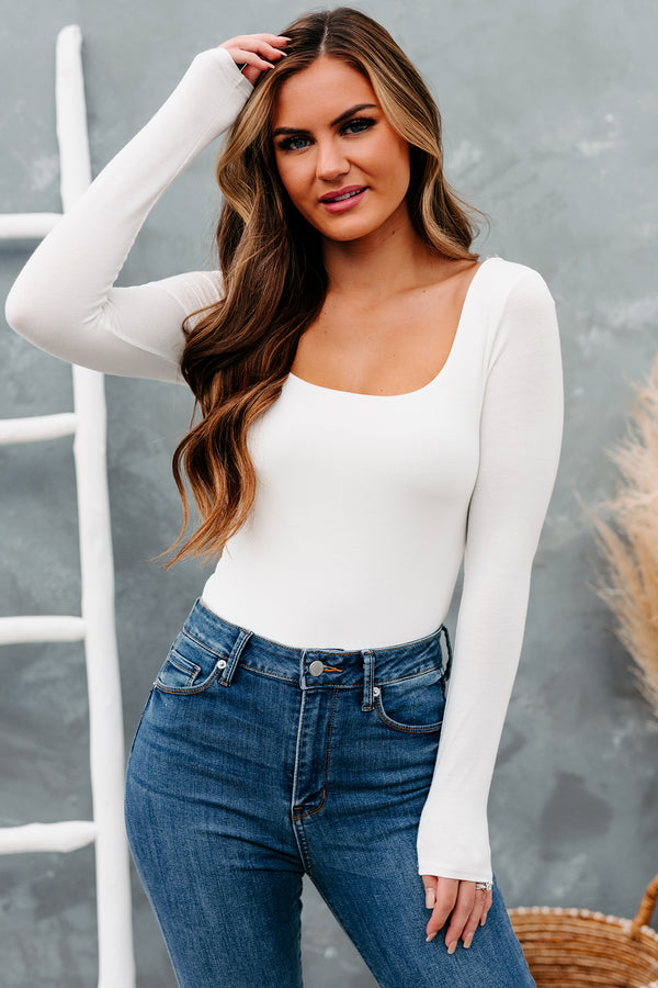 It's All Relative Square Neck Double Layered Bodysuit (Ivory) - NanaMacs