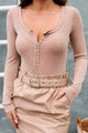 In My Defense Waffled Button-Front Bodysuit (Mauve) - NanaMacs