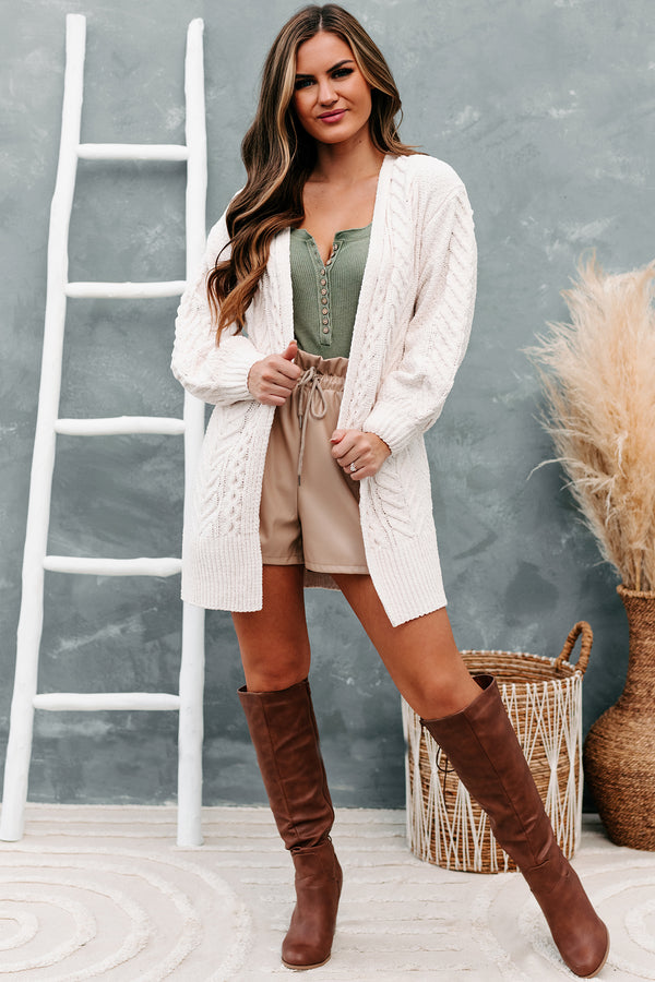 Warmest Occasion Chenille Cable Knit Cardigan (Ecru) - NanaMacs