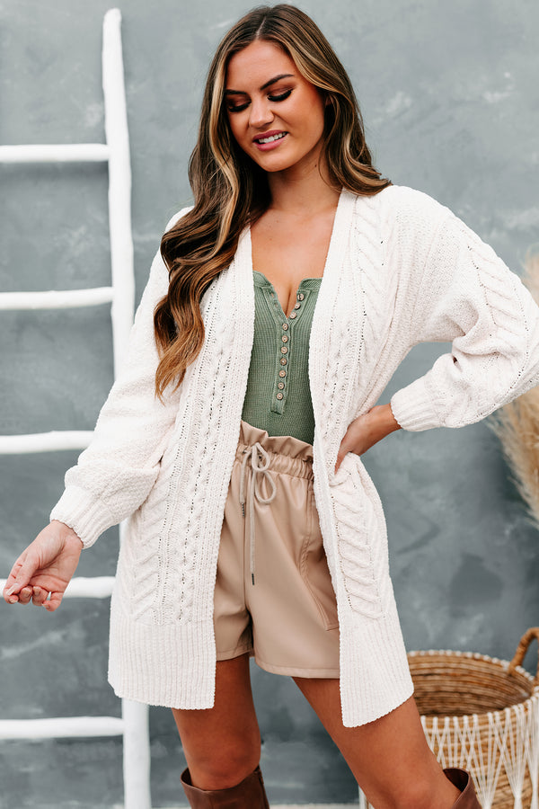 Warmest Occasion Chenille Cable Knit Cardigan (Ecru) - NanaMacs