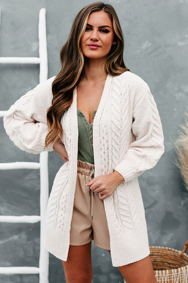 Warmest Occasion Chenille Cable Knit Cardigan (Ecru) - NanaMacs