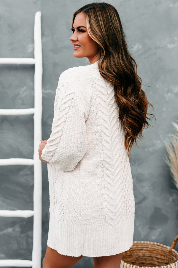 Warmest Occasion Chenille Cable Knit Cardigan (Ecru) - NanaMacs