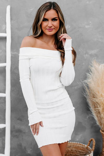 Chance Of A Lifetime Off The Shoulder Bodycon Dress (White) - NanaMacs