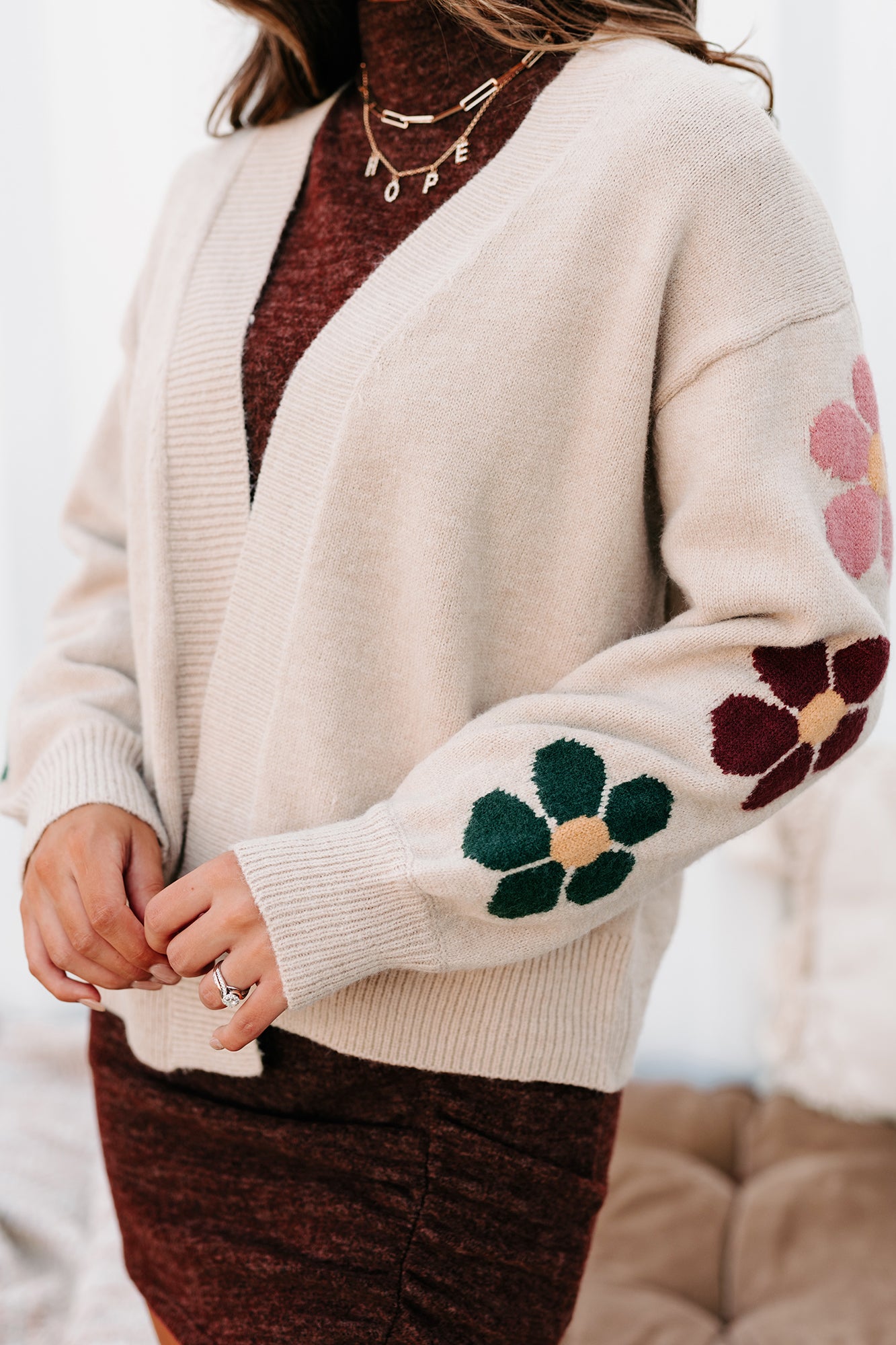 Snuggle Season Floral Sleeve Cardigan (Cream Multi) - NanaMacs