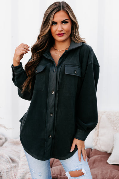 Call It Comfort Oversized Fleece Shacket (Charcoal) - NanaMacs
