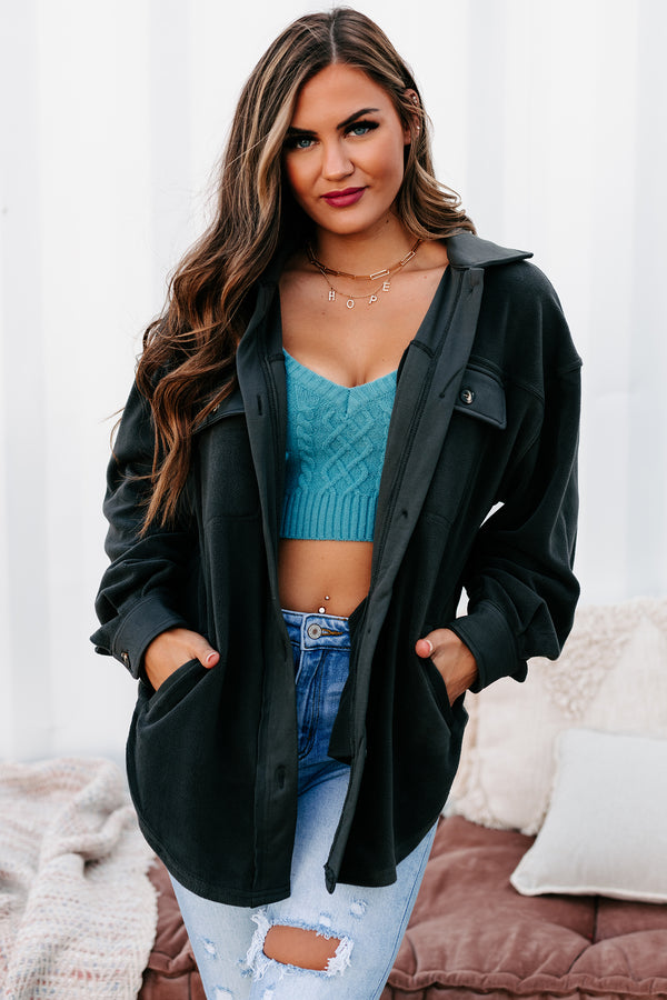 Call It Comfort Oversized Fleece Shacket (Charcoal) - NanaMacs