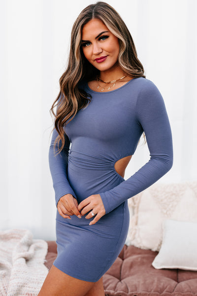 Added Appeal Ribbed Long Sleeve Cut-Out Mini Dress (Eggplant) - NanaMacs