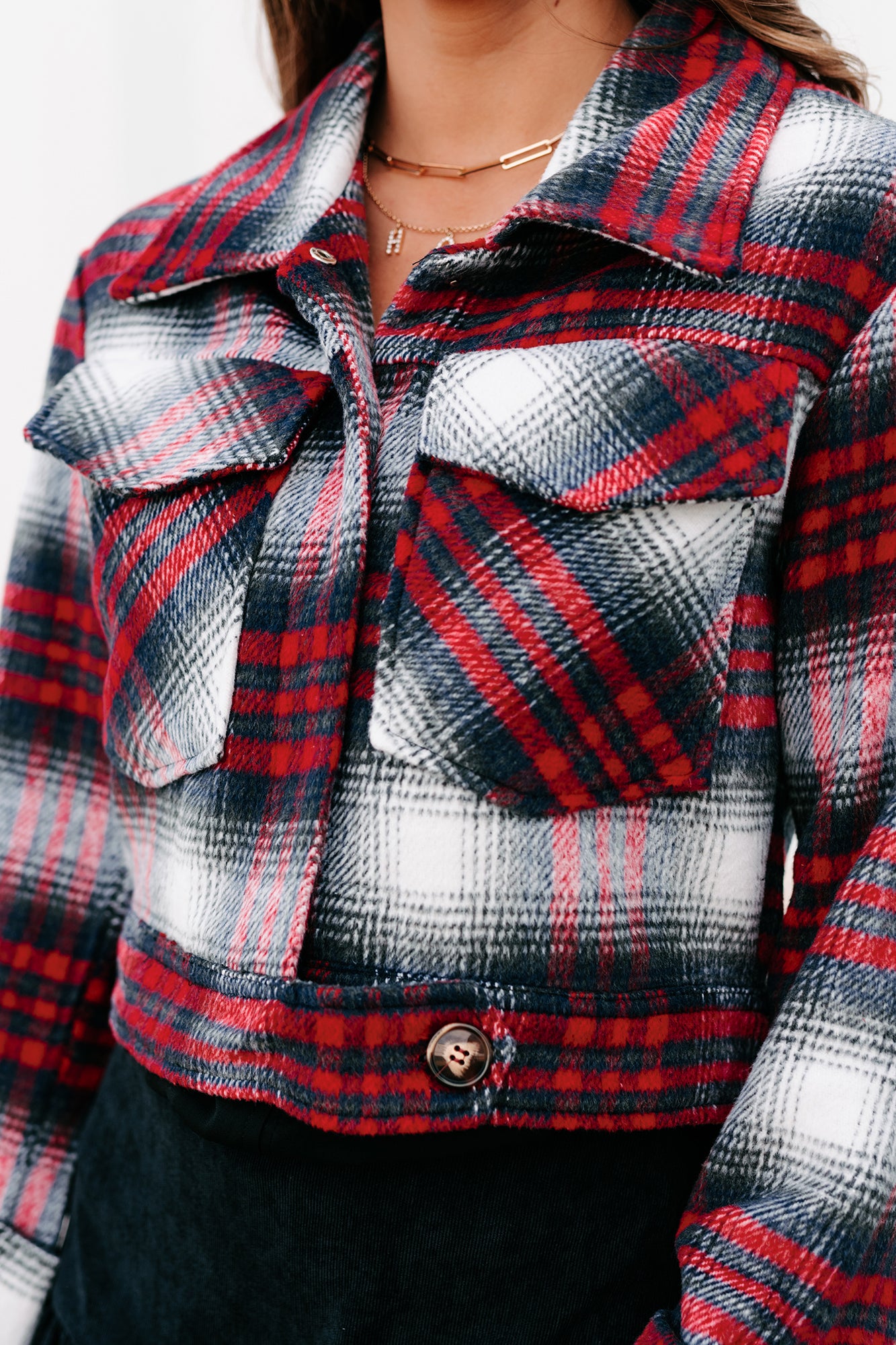 Chic Observations Cropped Plaid Shacket (Red) - NanaMacs