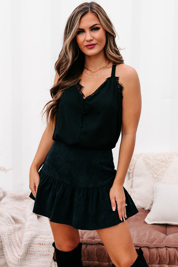 Hot Gossip Lace Trim Bodysuit (Black) - NanaMacs