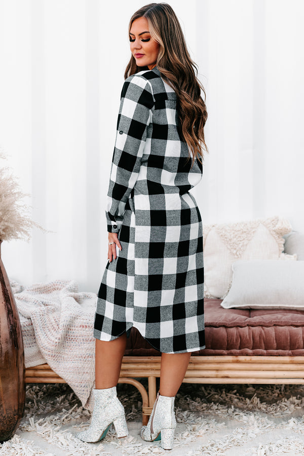 Milo Plaid Button Down Duster Cardigan (Off White/Black) - NanaMacs