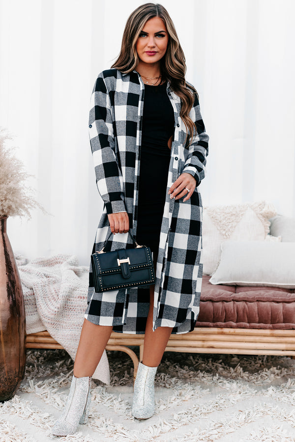 Milo Plaid Button Down Duster Cardigan (Off White/Black) - NanaMacs