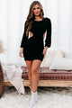Spotlight City Long Sleeve Cut-Out Mini Dress (Black) - NanaMacs