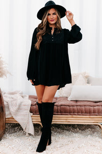 Afternoon Abroad Long Sleeved Eyelet Tunic/Dress (Black) - NanaMacs