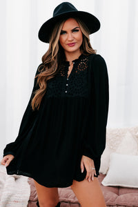 Afternoon Abroad Long Sleeved Eyelet Tunic/Dress (Black) - NanaMacs