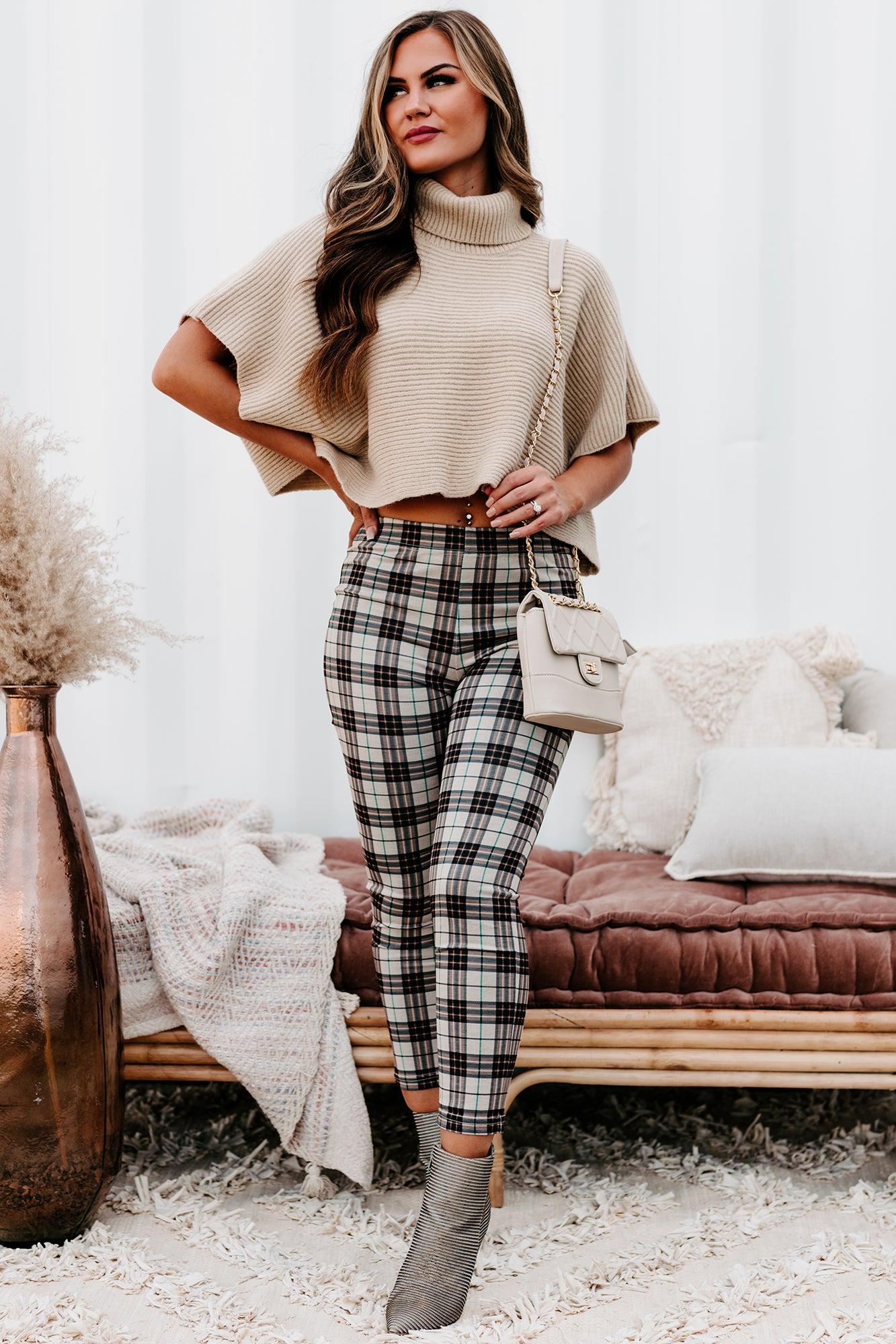 Black and shop white plaid leggings