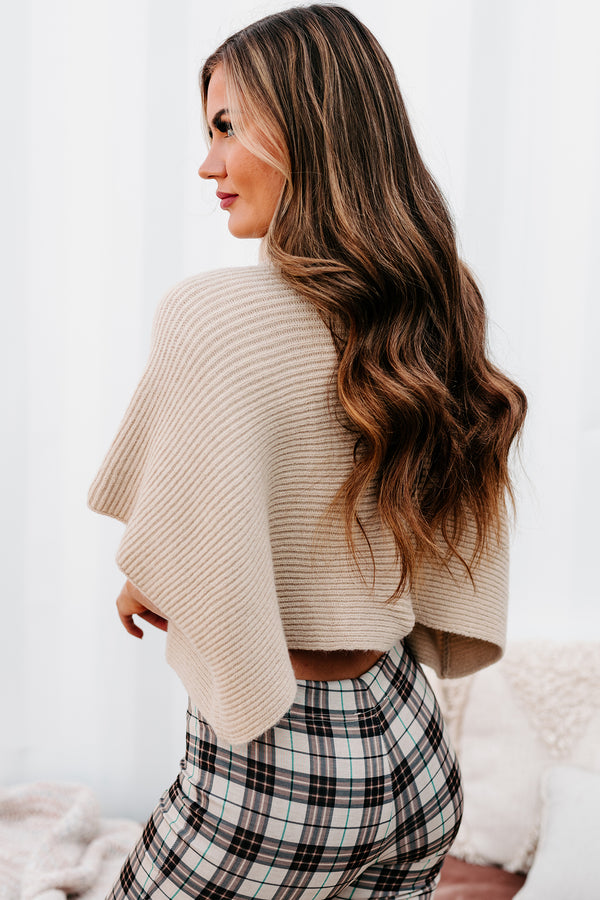 Festive Fall Turtle Neck Poncho Sweater (Taupe) - NanaMacs