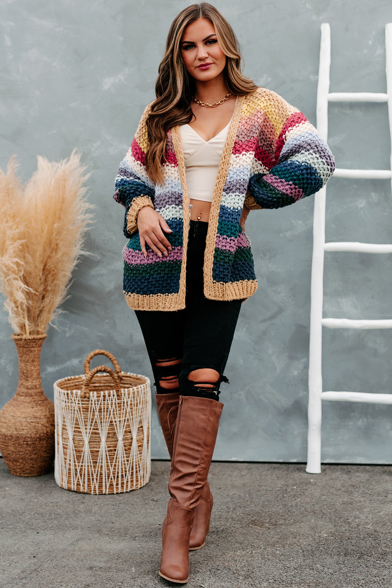 Rainbow Reveal Crochet Knit Cardigan (Neutral Multi) – NanaMacs