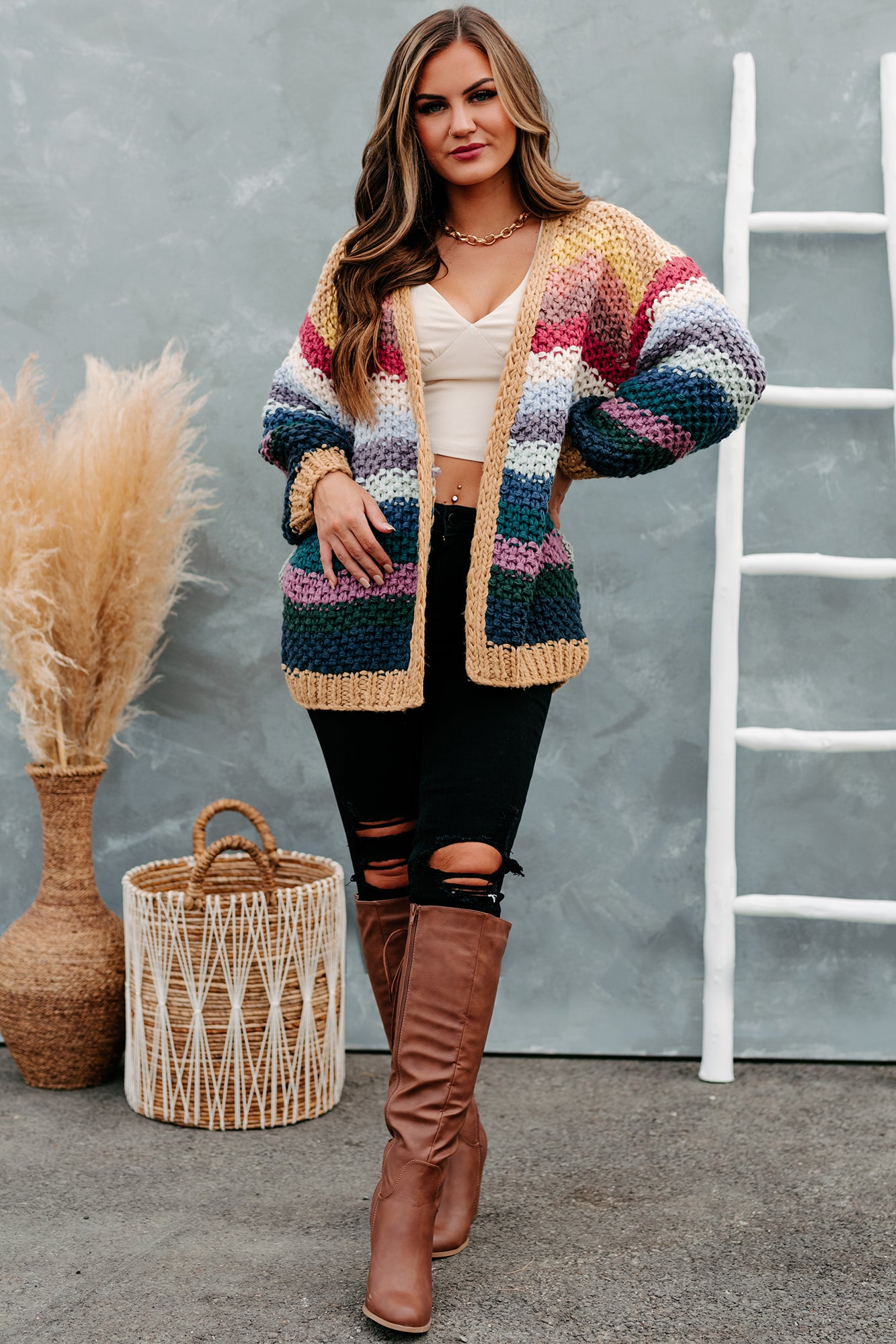 Rainbow Reveal Crochet Knit Cardigan (Neutral Multi) - NanaMacs