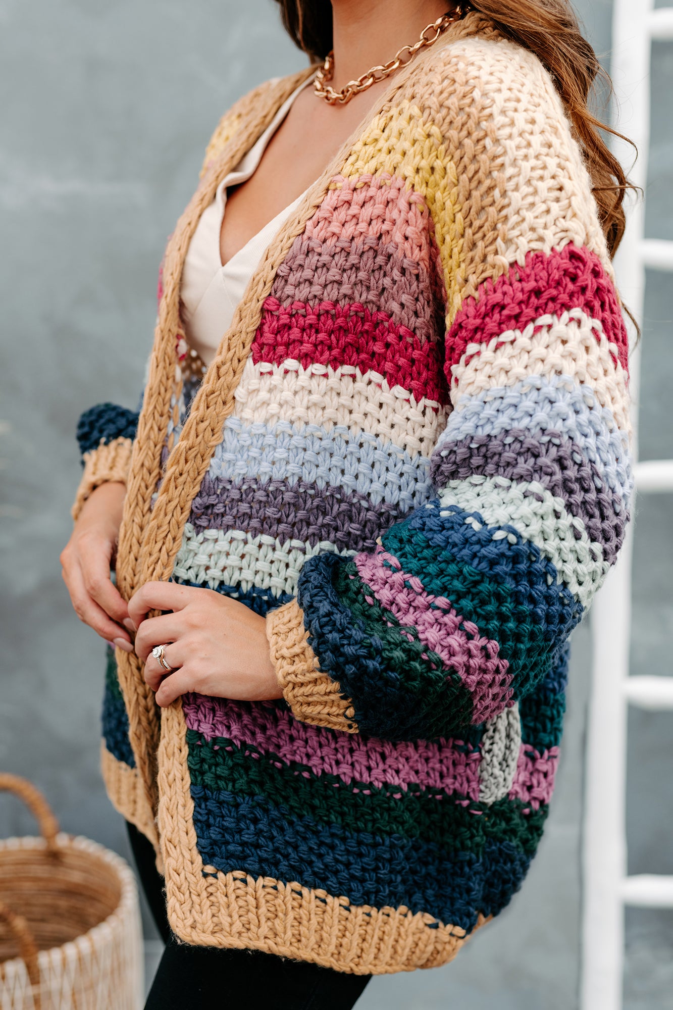 Rainbow Reveal Crochet Knit Cardigan (Neutral Multi)