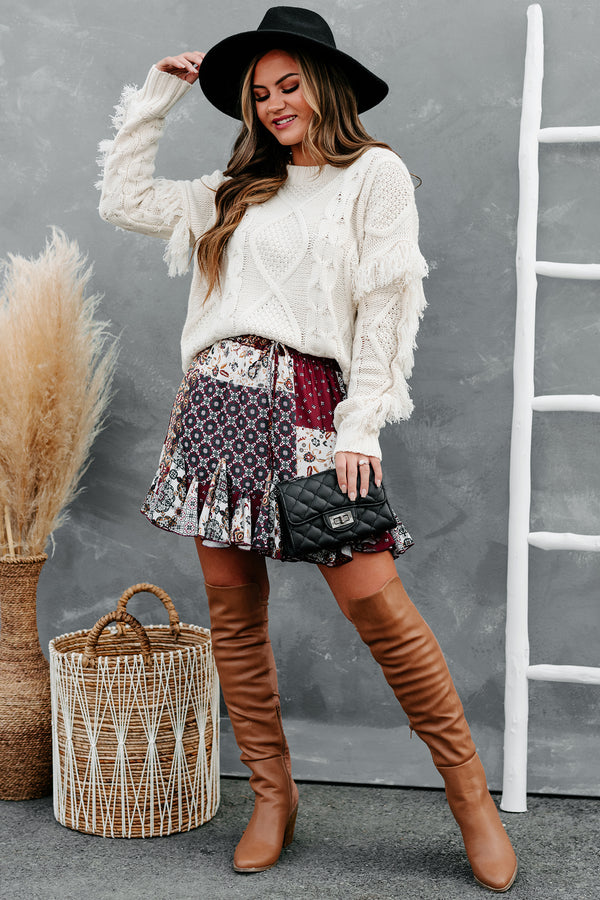 Midwest Mindset Patch Print Ruffled Mini Skirt (Red Multi) - NanaMacs