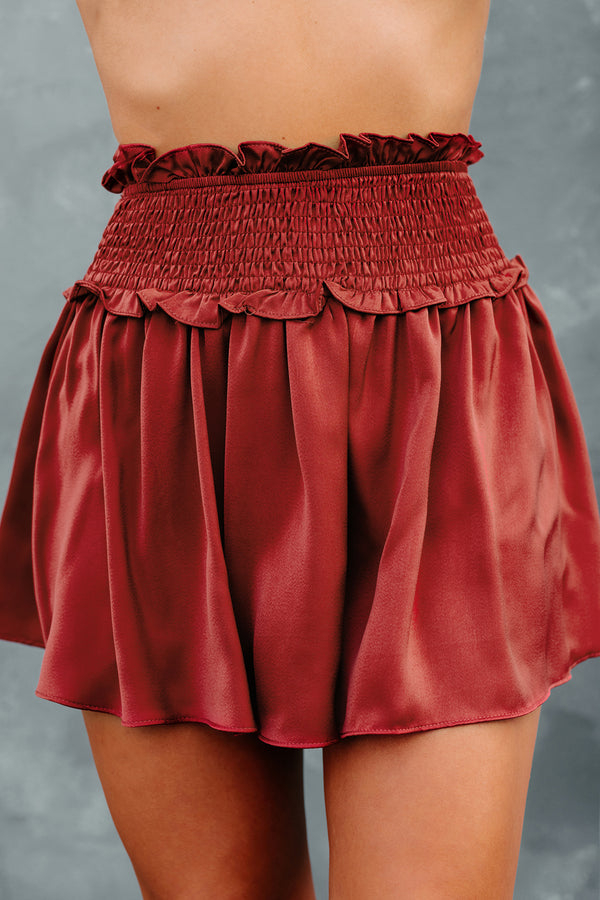 Catch Me There Smocked Satin Skort (Brick) - NanaMacs