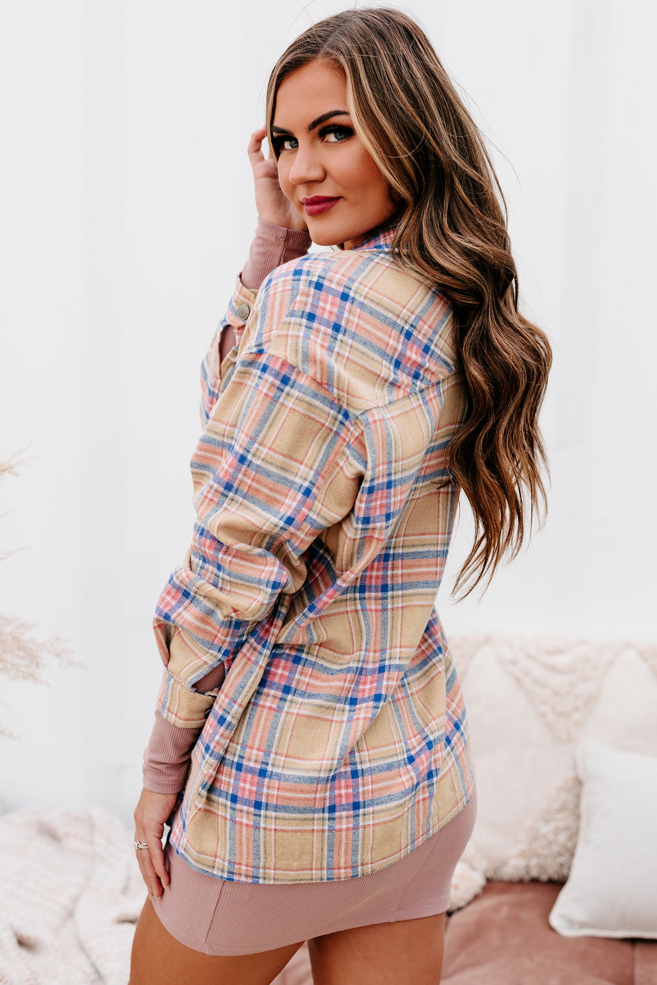 Friday Feeling Plaid Button-Down Top (Taupe Combo) - NanaMacs