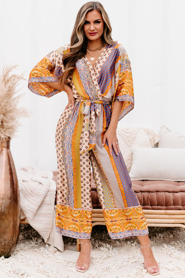 Hit The Border Mixed Print Satin Jumpsuit (Multi) - NanaMacs