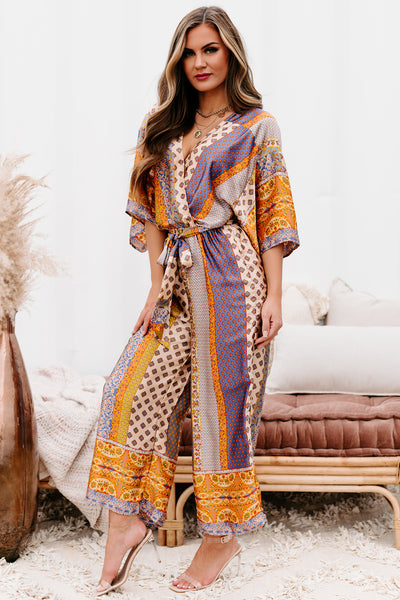 Hit The Border Mixed Print Satin Jumpsuit (Multi) - NanaMacs