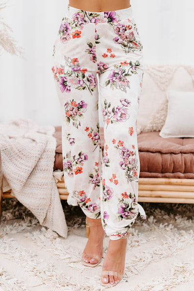 Floral Fever NanaMacs Original Split Leg Floral Print Pants (Cream) - NanaMacs