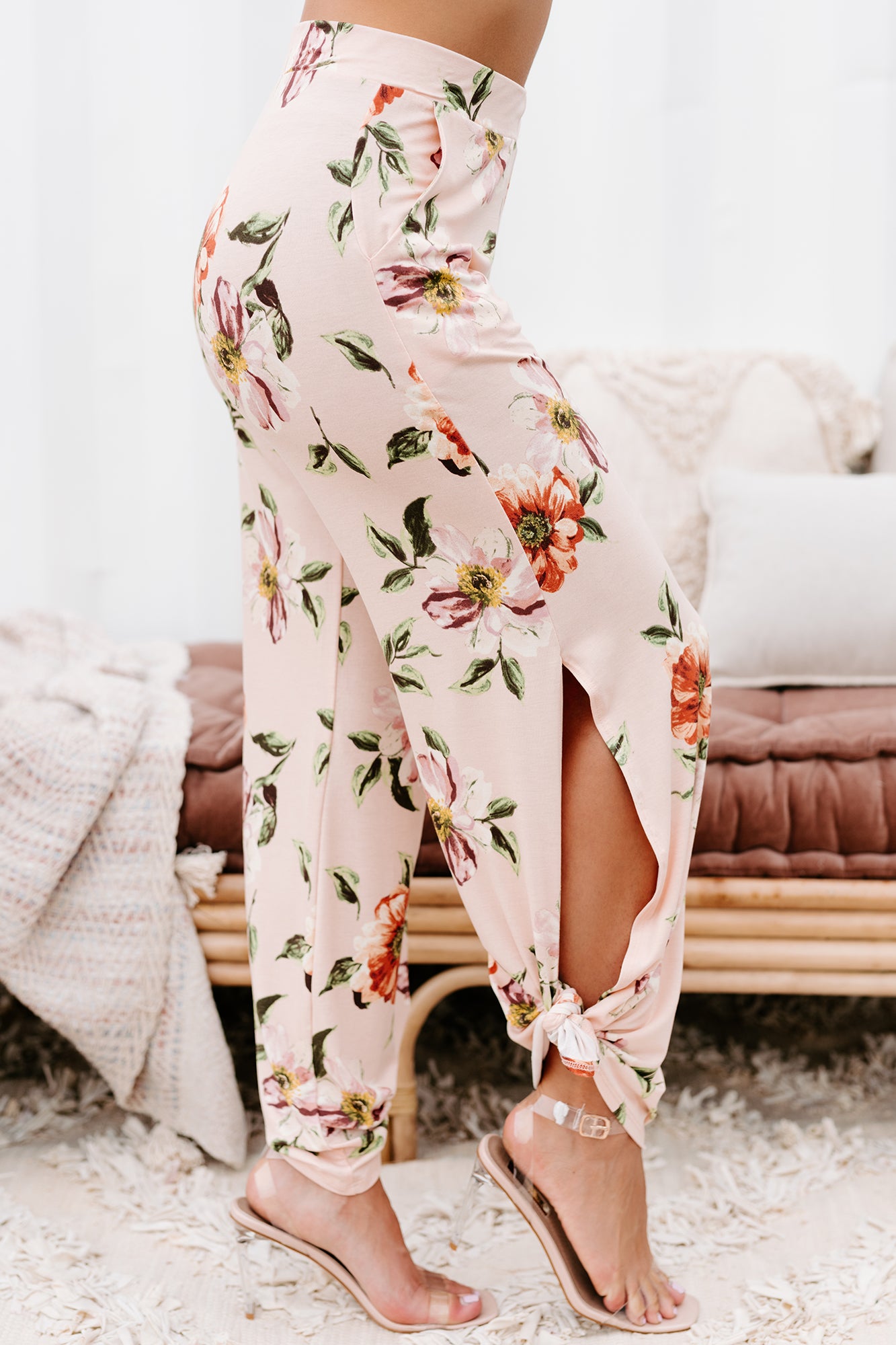 Floral Fever NanaMacs Original Split Leg Floral Print Pants (Peach) - NanaMacs