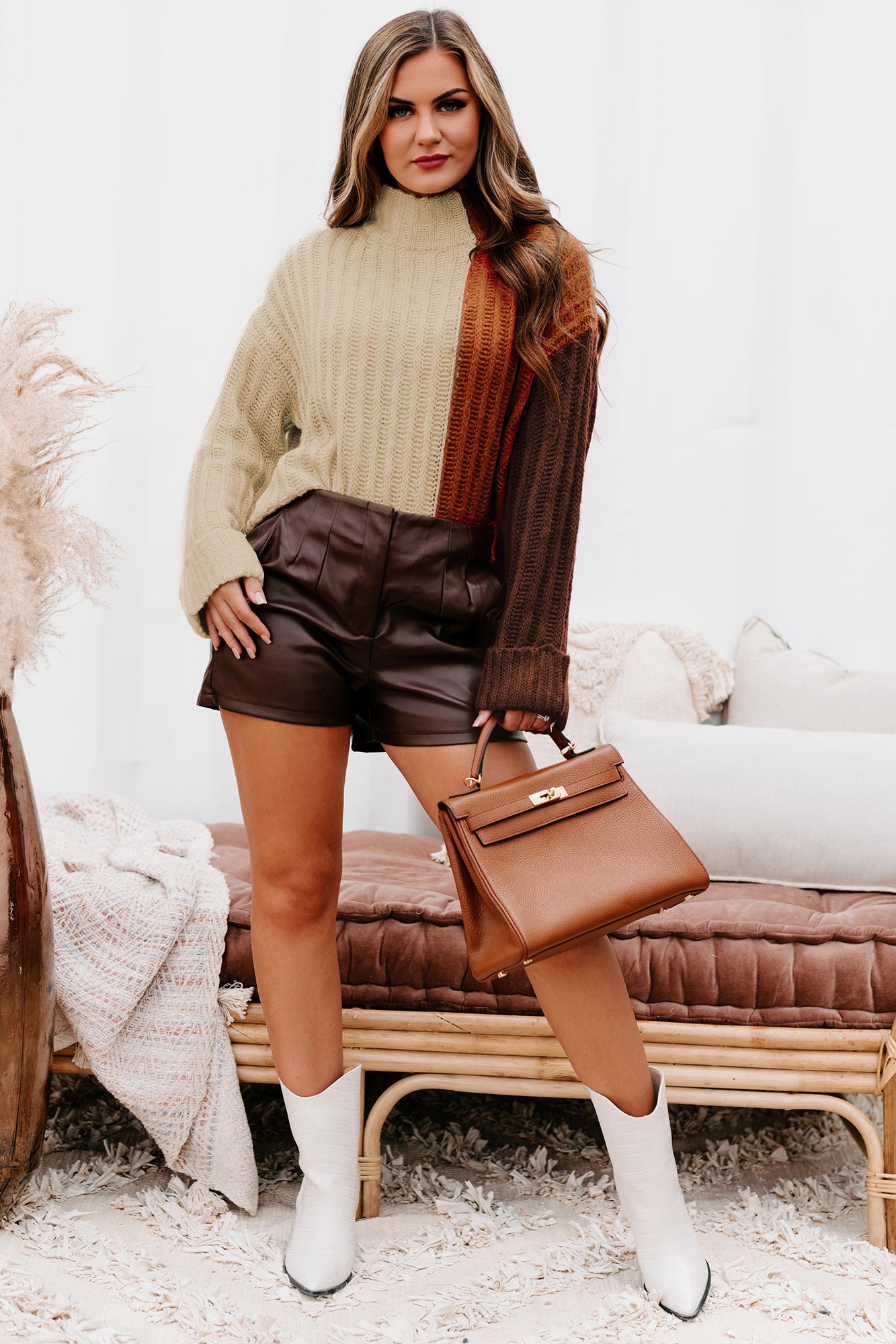 Falling Leaves Color Block Sweater (Brick Combo) - NanaMacs