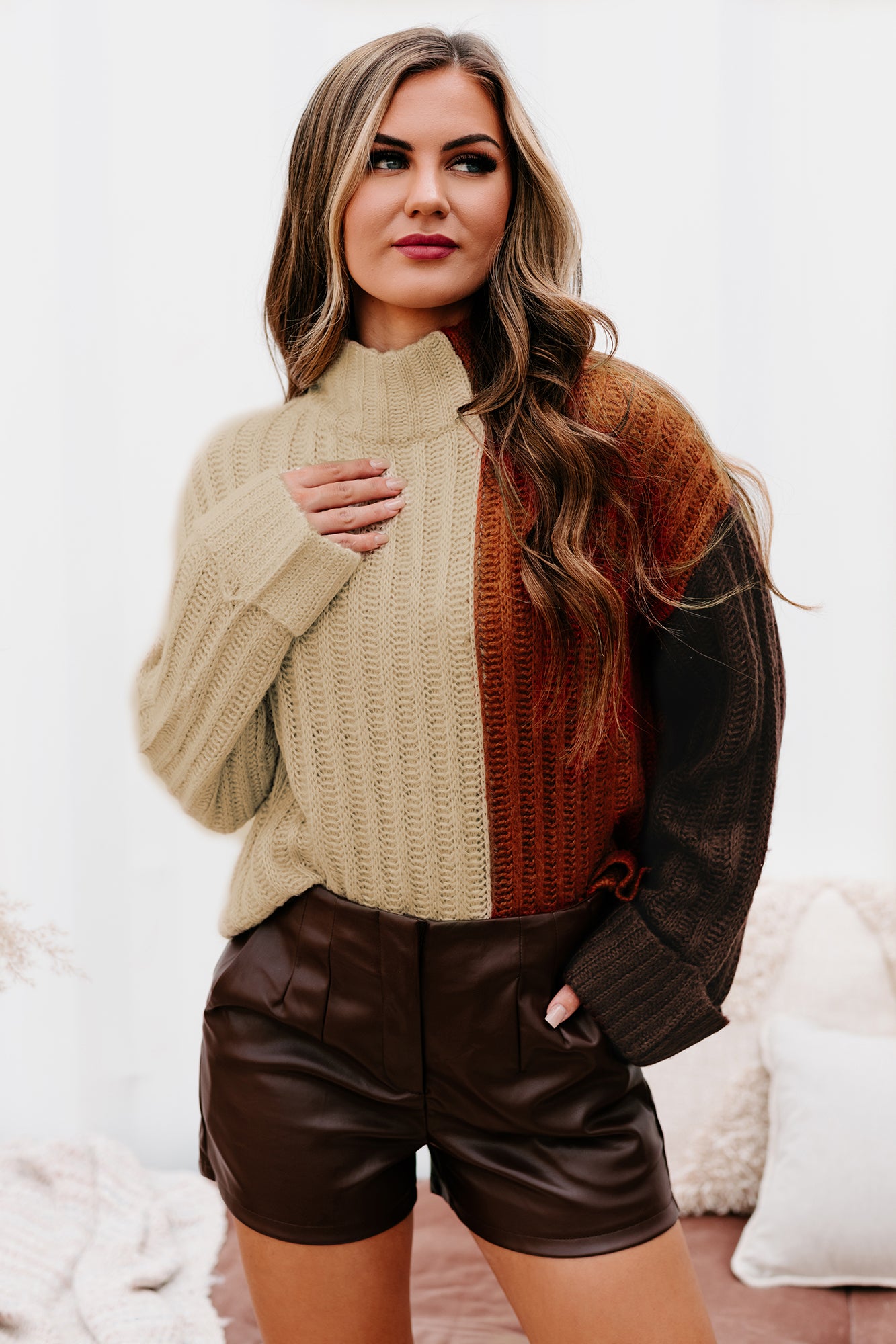 Falling Leaves Color Block Sweater (Brick Combo) - NanaMacs