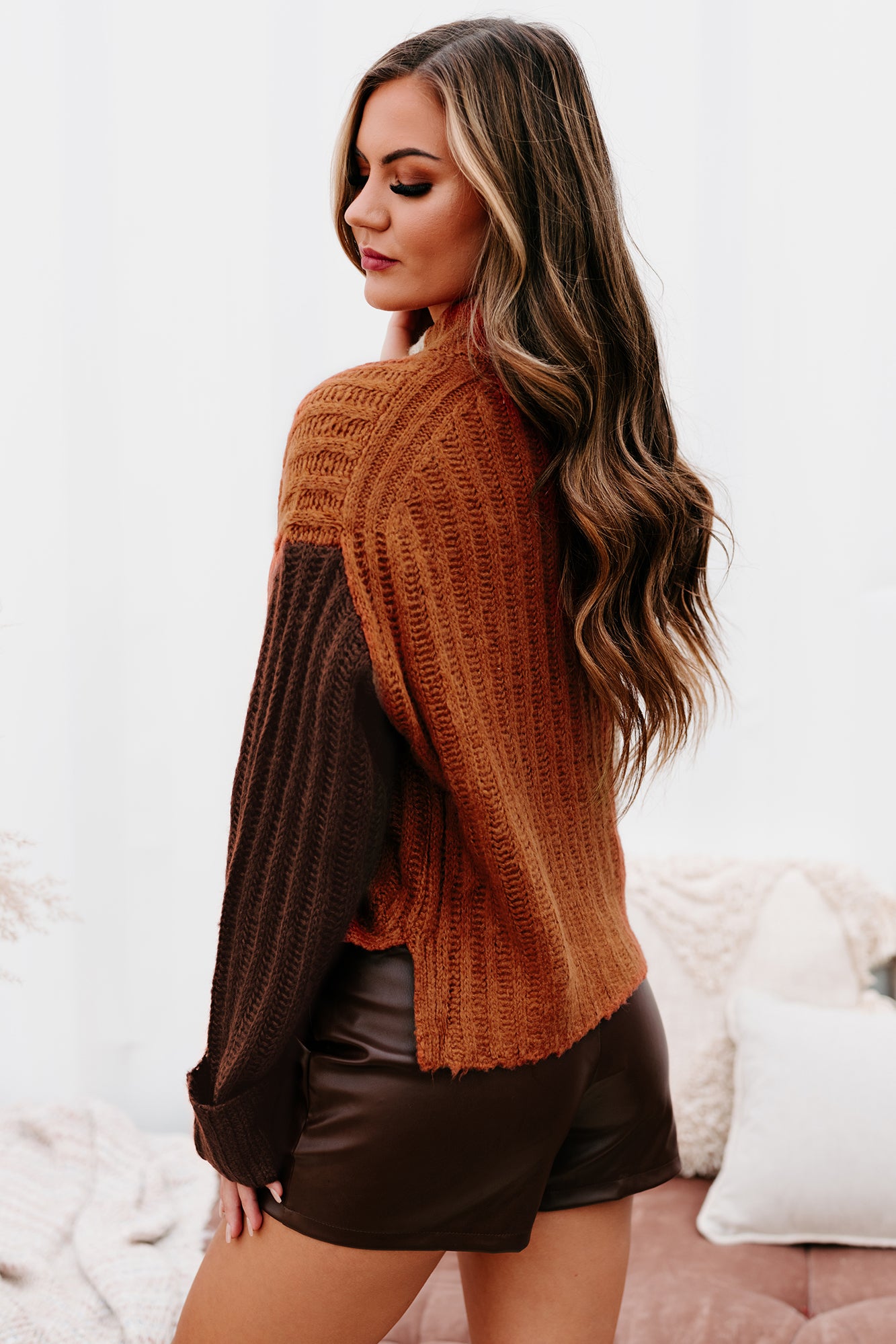 Falling Leaves Color Block Sweater (Brick Combo) - NanaMacs