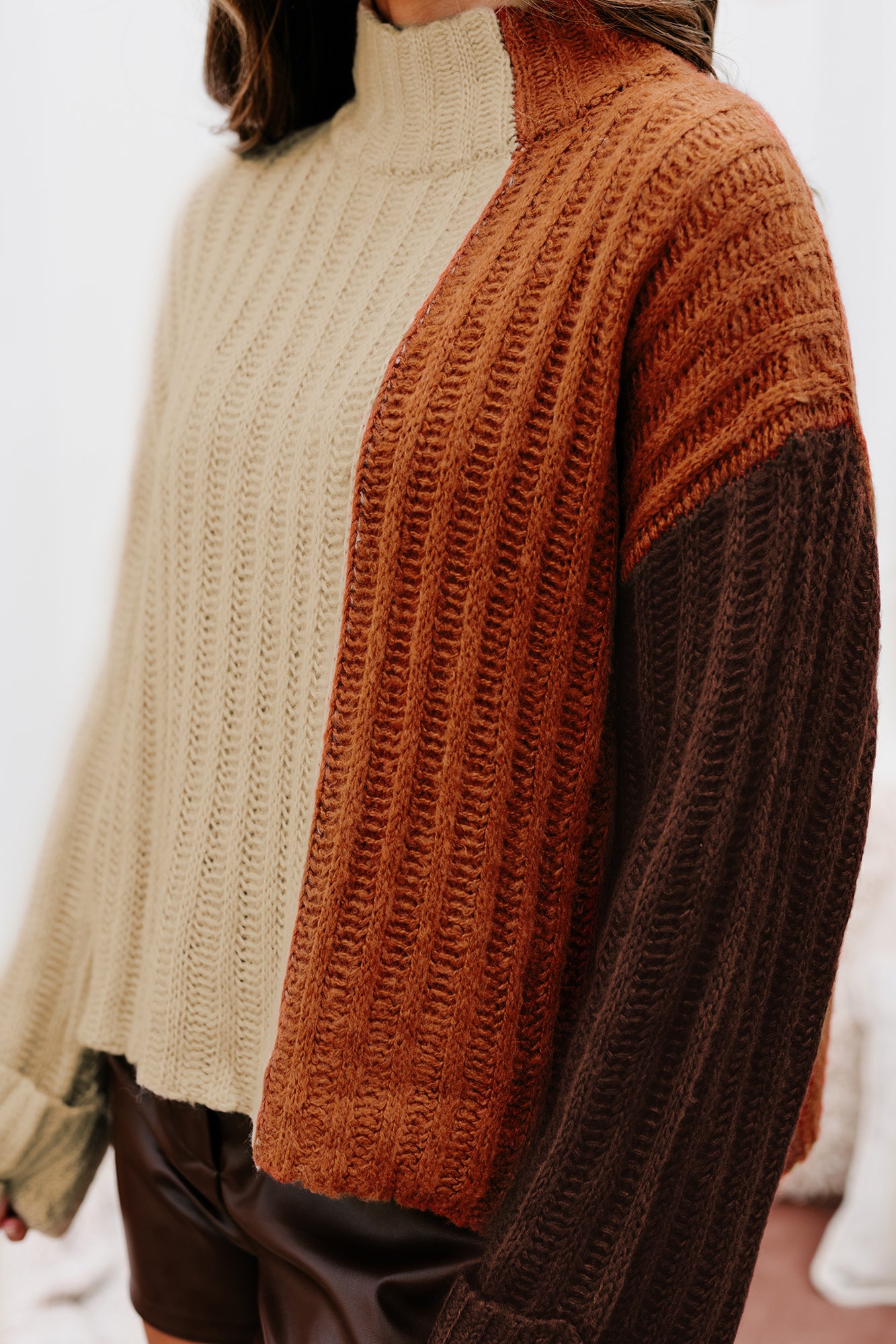 Falling Leaves Color Block Sweater (Brick Combo) - NanaMacs