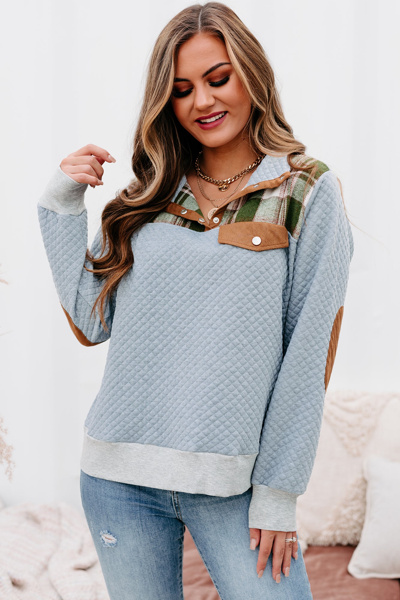 Game Day Quilted Plaid Pullover (Grey) - NanaMacs
