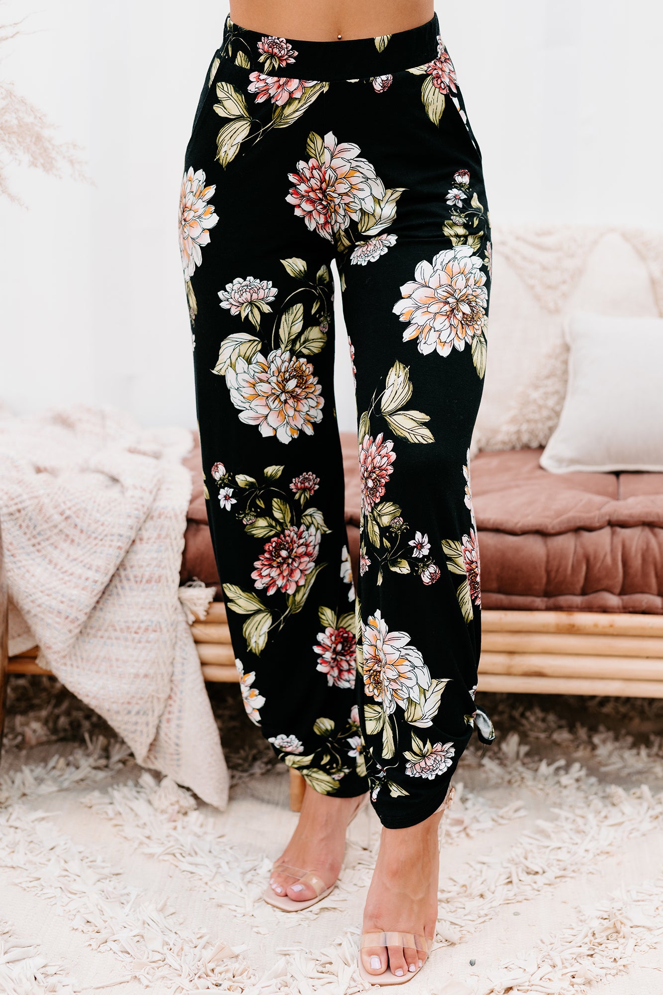 Floral Fever NanaMacs Original Split Leg Floral Print Pants (Black) - NanaMacs