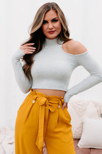 Kodiak Moment Cropped Cold Shoulder Top (Heather Grey) - NanaMacs