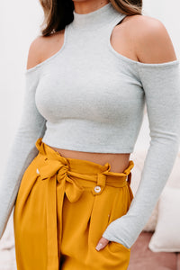 Kodiak Moment Cropped Cold Shoulder Top (Heather Grey) - NanaMacs