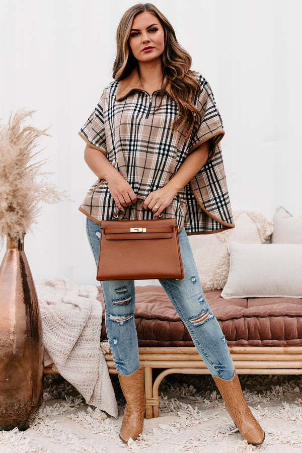 Scotland Yard Plaid Poncho (Taupe Mix) - NanaMacs