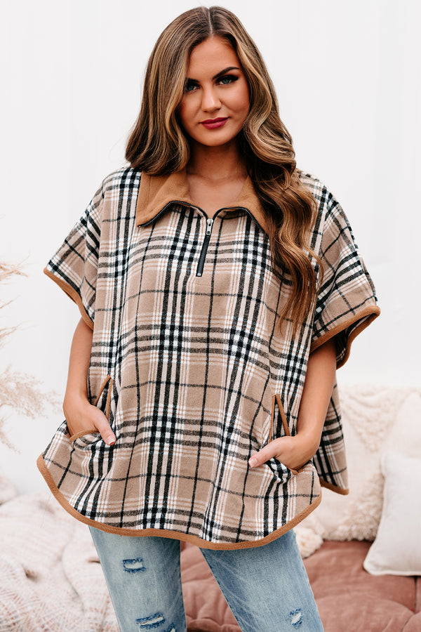 Scotland Yard Plaid Poncho (Taupe Mix) - NanaMacs