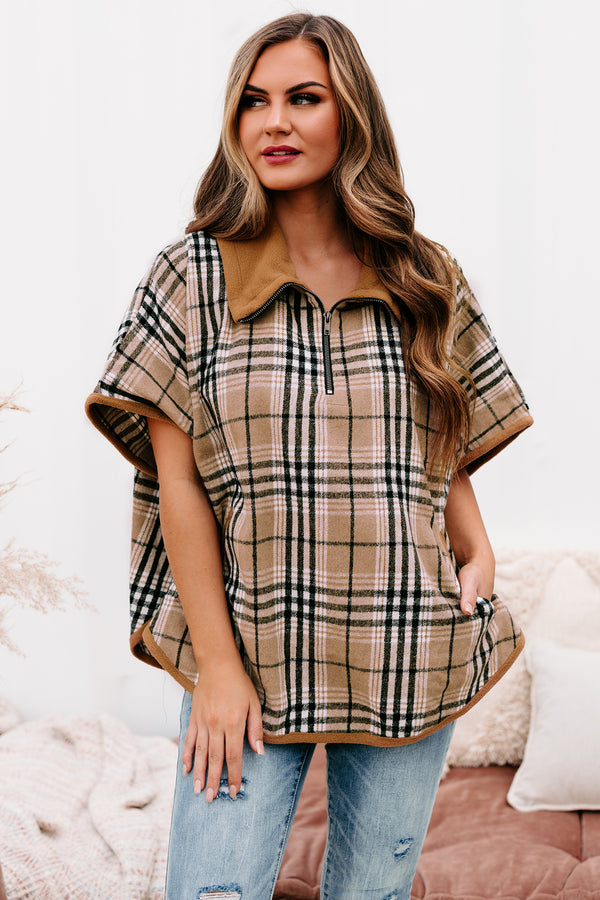 Scotland Yard Plaid Poncho (Taupe Mix) - NanaMacs