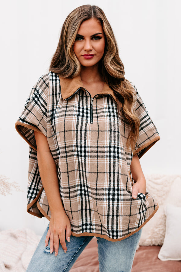 Scotland Yard Plaid Poncho (Taupe Mix) - NanaMacs