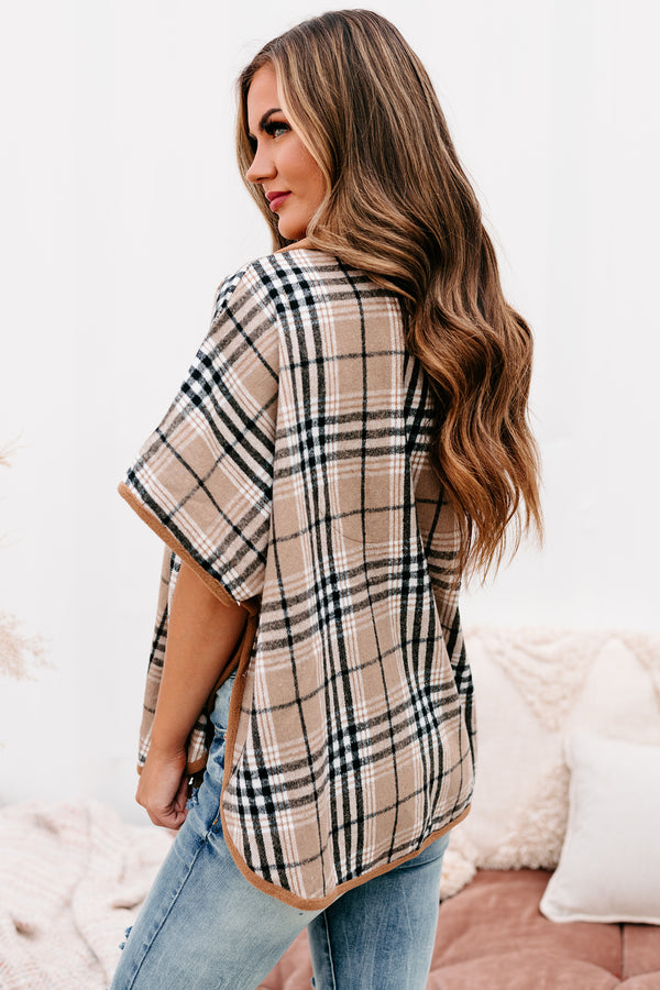 Scotland Yard Plaid Poncho (Taupe Mix) - NanaMacs