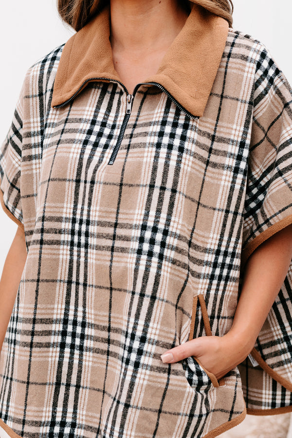 Scotland Yard Plaid Poncho (Taupe Mix) - NanaMacs