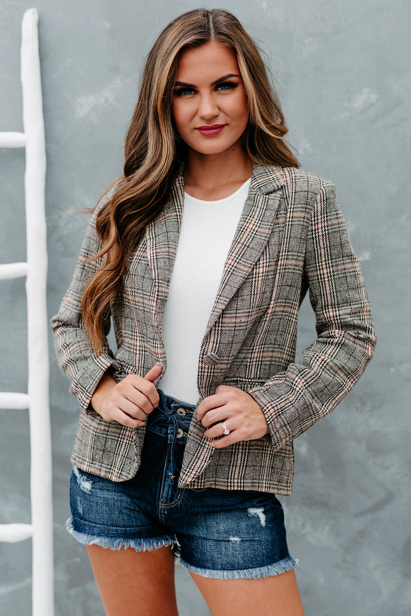 My Business Best Plaid Blazer (Brown Plaid) - NanaMacs